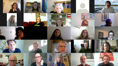 En samling bilder på människor som sitter i ett webbmöte